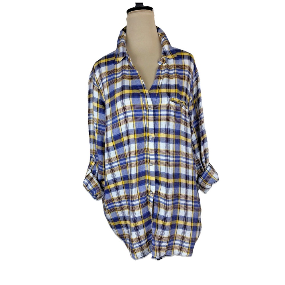 Kut From The Kloth‎ Womens Plaid Button Down Roll Tab Sleeve Shirt XL